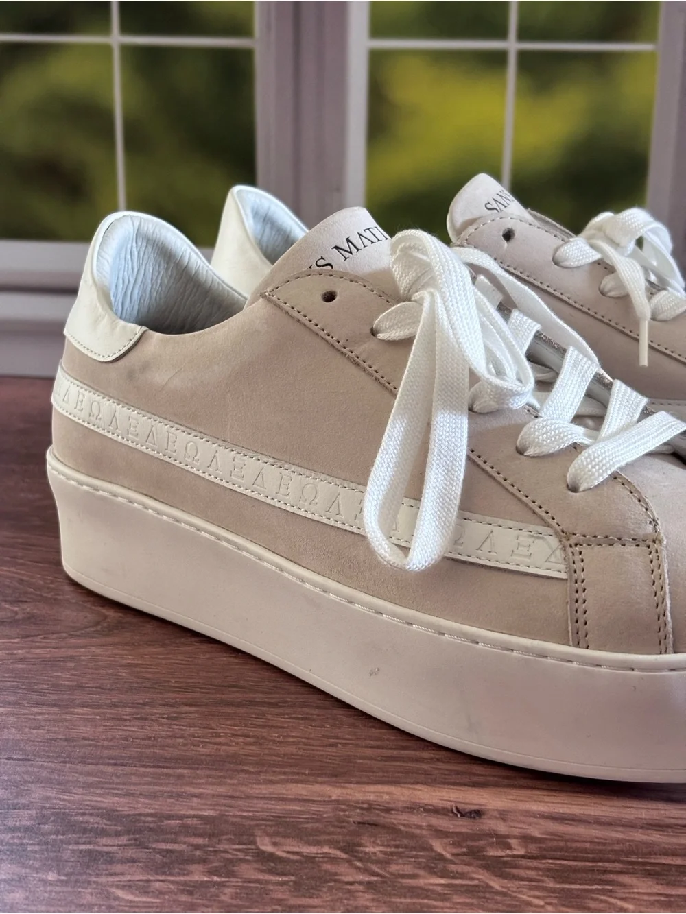 Sans Matin Gaia Platform Sneakers Taupe Nubuck Leather & White Leather Platform